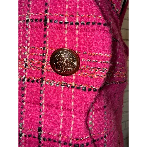 Entro Pink Plaid Tweed Scalloped Mini Dress 1990’s Y2K Gold Buttons size Large - Picture 4 of 10